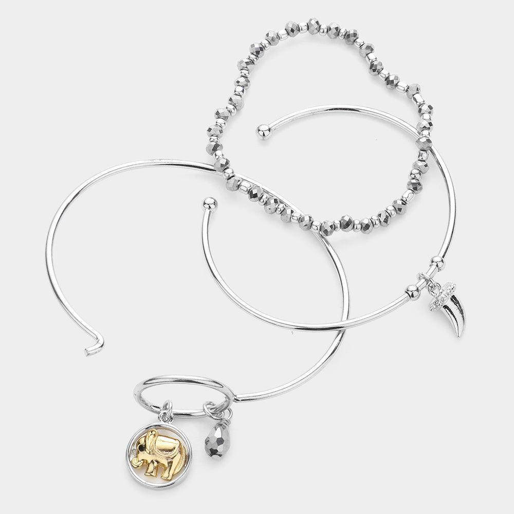 3PCS Elephant horn charm stack bracelets - Jewelry Store by Erik Rayo