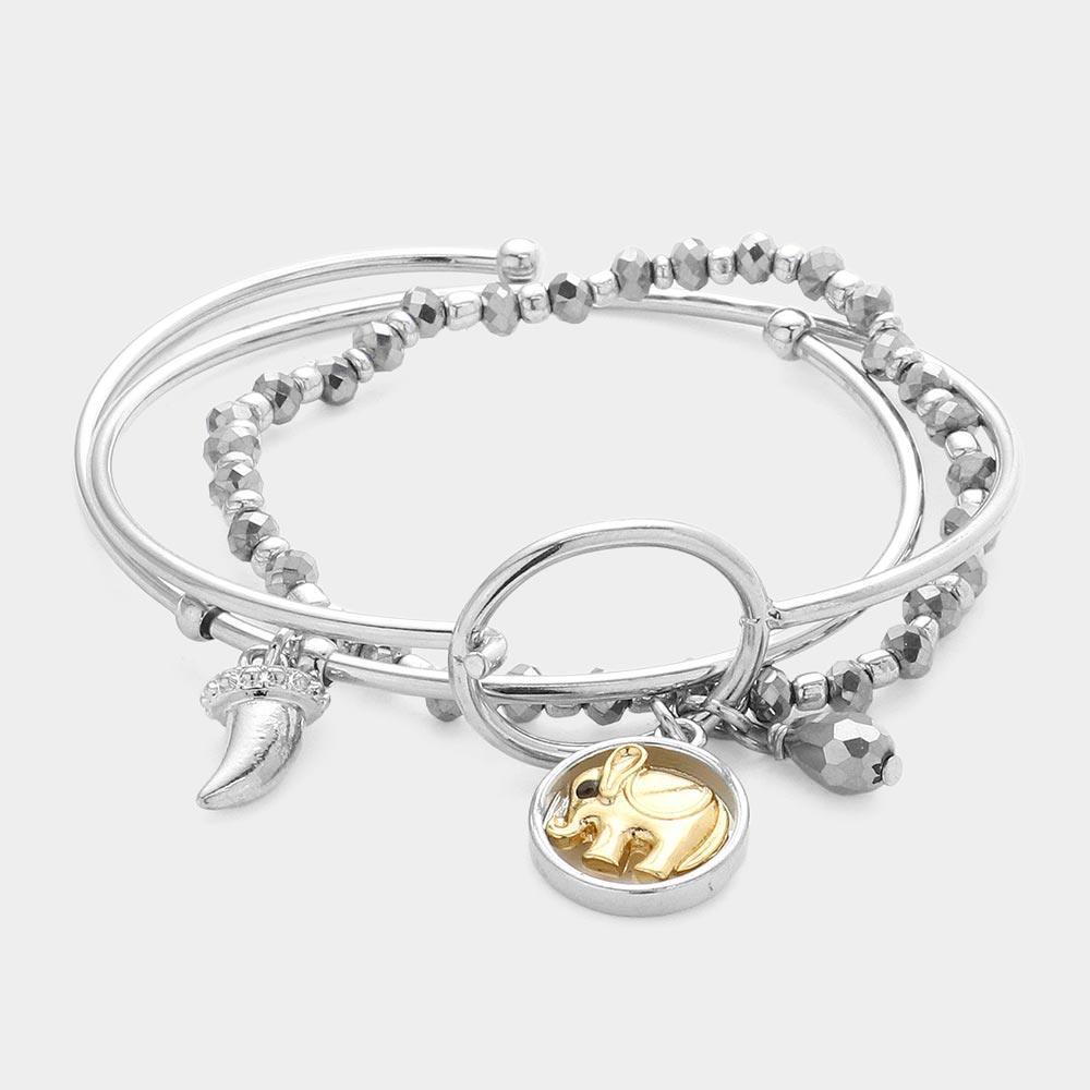 3PCS Elephant horn charm stack bracelets - Jewelry Store by Erik Rayo