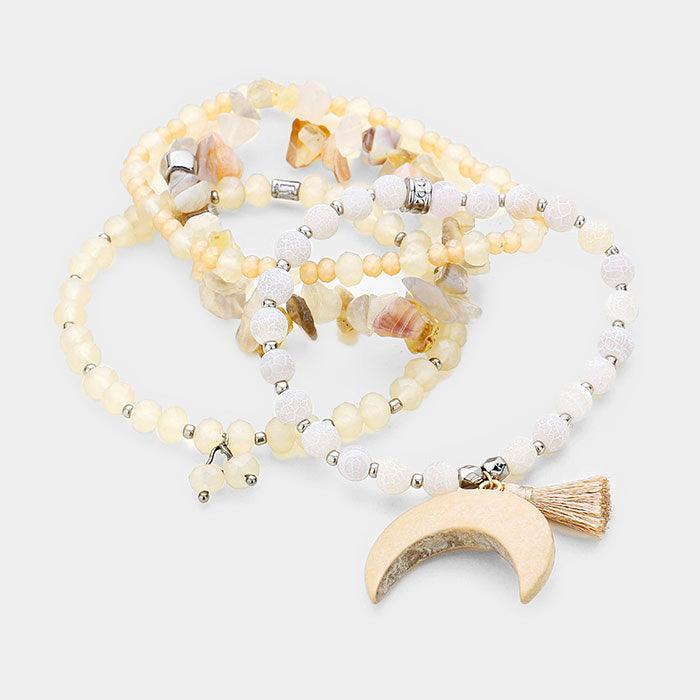 Cream 4PCS Wood Double Horn Charms Stretch Bracelets - Jewelry Store by Erik Rayo