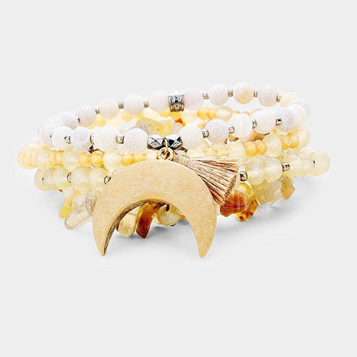 Cream 4PCS Wood Double Horn Charms Stretch Bracelets - Jewelry Store by Erik Rayo