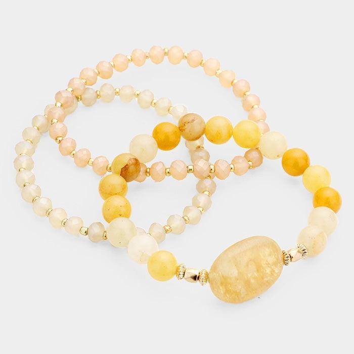 3PCS Semi Precious Stone Beaded Stretch Bracelets - Jewelry Store by Erik Rayo