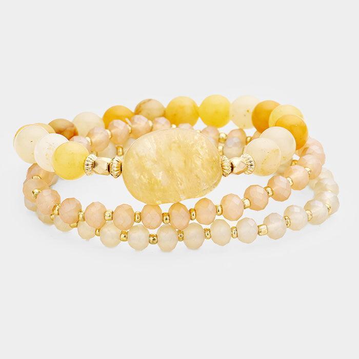 3PCS Semi Precious Stone Beaded Stretch Bracelets - Jewelry Store by Erik Rayo