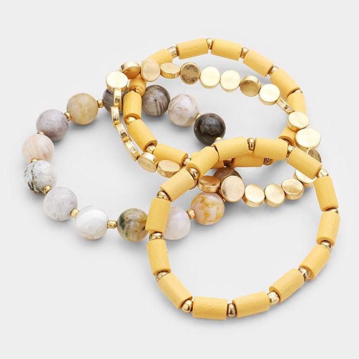 4PCS Semi Precious Wood Bead Stretch Bracelets - Jewelry Store by Erik Rayo
