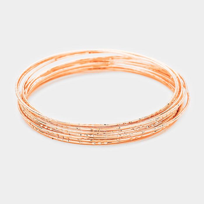 Rose Gold 10PCS Textured Metal Bangle Bracelets