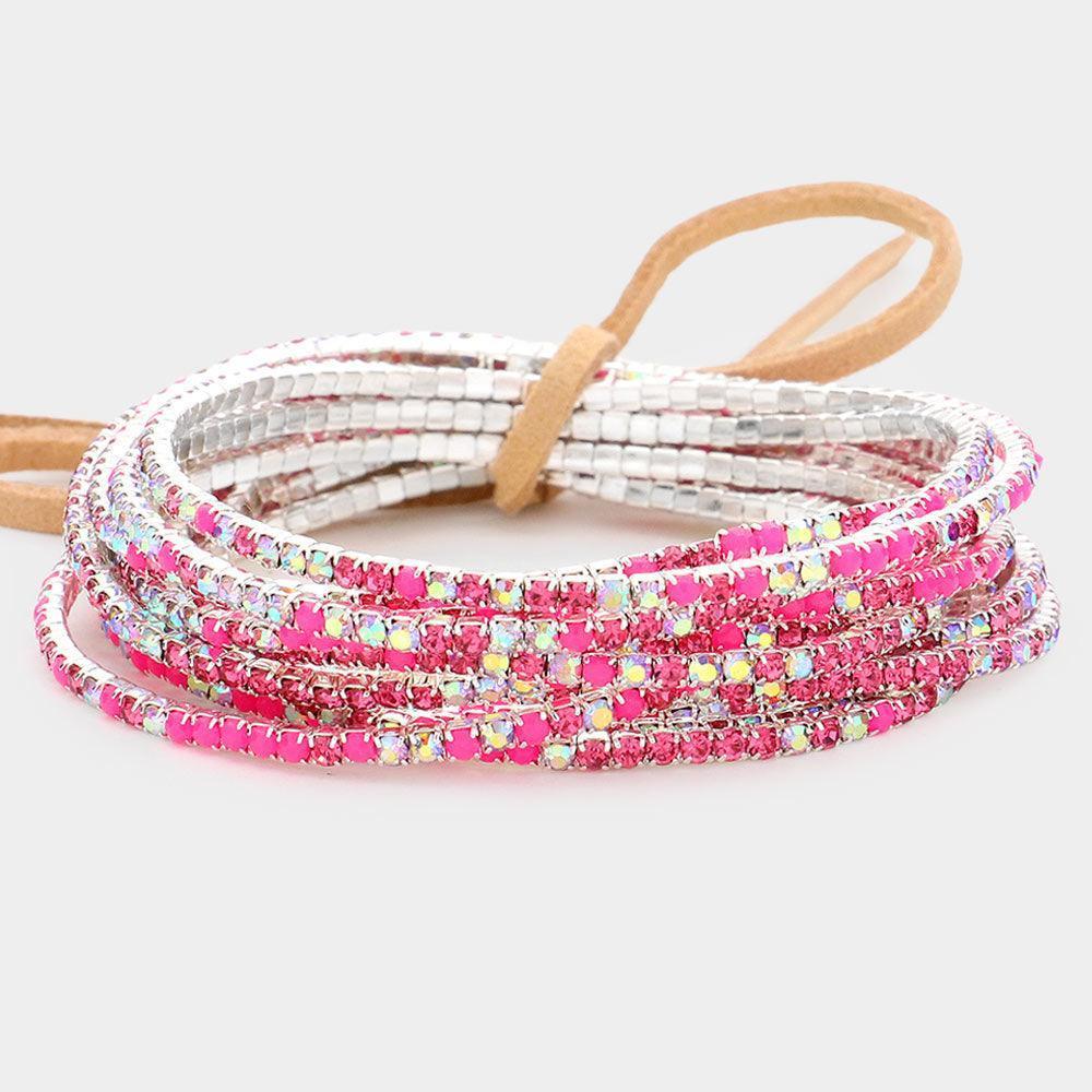 Silver 12PCS Ribbon Colorful Rhinestone Layered Stretch Bracelets - Jewelry Store by Erik Rayo