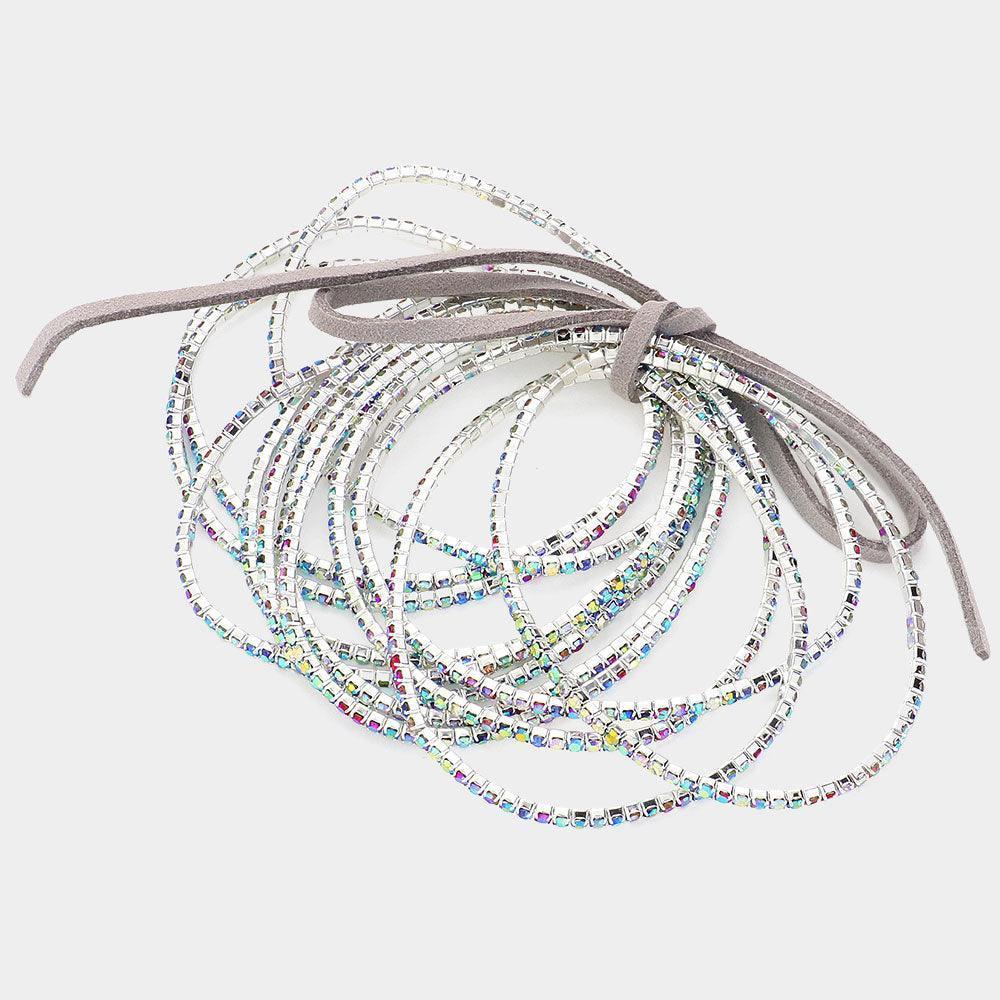 Silver 12PCS Ribbon Colorful Rhinestone Layered Stretch Bracelets - Jewelry Store by Erik Rayo