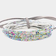 Load image into Gallery viewer, Silver 12PCS  Ribbon Colorful Rhinestone Layered Stretch Bracelets
