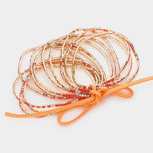 Load image into Gallery viewer, Orange 12PCS  Ribbon Colorful Rhinestone Layered Stretch Bracelets
