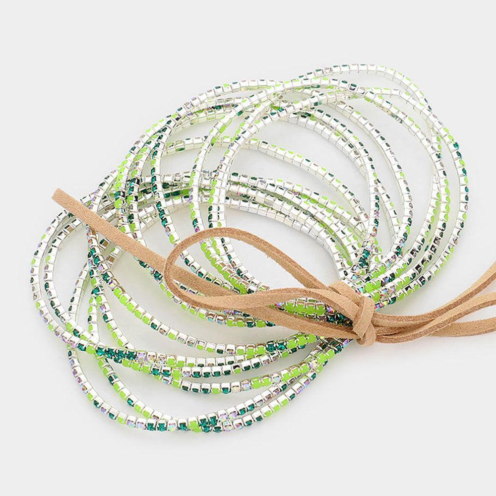 Silver 12PCS Ribbon Colorful Rhinestone Layered Stretch Bracelets - Jewelry Store by Erik Rayo