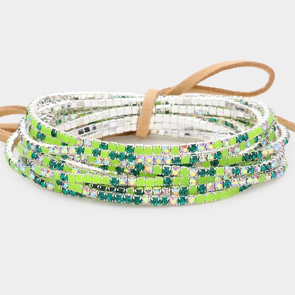 Silver 12PCS Ribbon Colorful Rhinestone Layered Stretch Bracelets - Jewelry Store by Erik Rayo