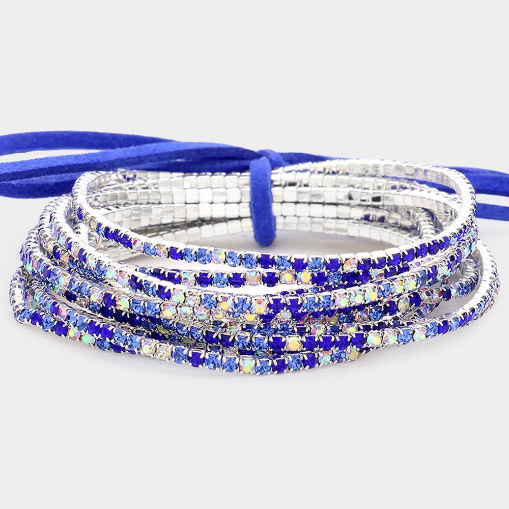 Silver 12PCS Ribbon Colorful Rhinestone Layered Stretch Bracelets - Jewelry Store by Erik Rayo