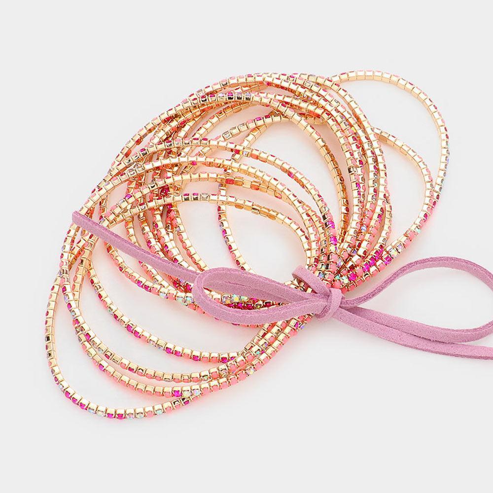 Red 12PCS Ribbon Colorful Rhinestone Layered Stretch Bracelets - Jewelry Store by Erik Rayo