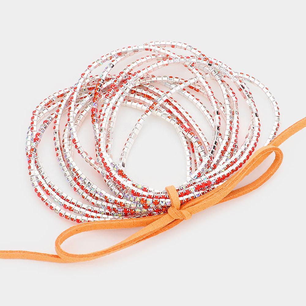 Silver 12PCS Ribbon Colorful Rhinestone Layered Stretch Bracelets - Jewelry Store by Erik Rayo