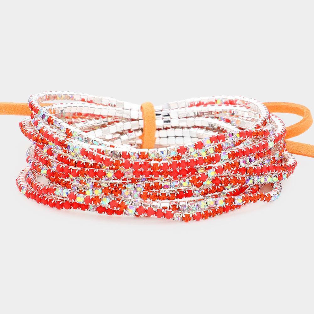 Silver 12PCS Ribbon Colorful Rhinestone Layered Stretch Bracelets - Jewelry Store by Erik Rayo