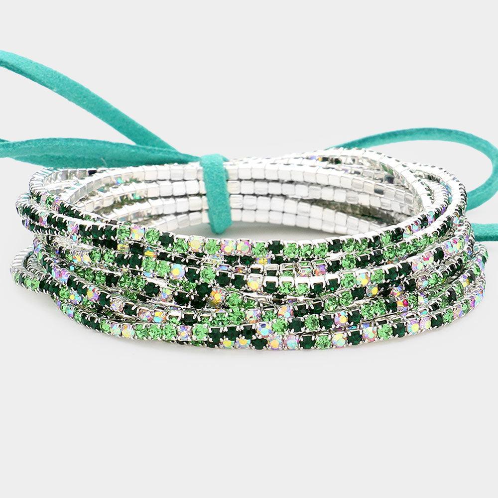 Silver 12PCS Ribbon Colorful Rhinestone Layered Stretch Bracelets - Jewelry Store by Erik Rayo