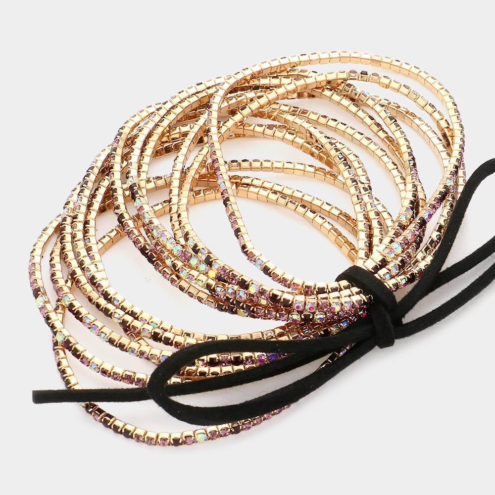 12PCS - Ribbon Colorful Rhinestone Layered Stretch Bracelets - Jewelry Store by Erik Rayo