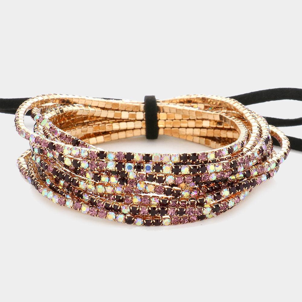12PCS - Ribbon Colorful Rhinestone Layered Stretch Bracelets - Jewelry Store by Erik Rayo