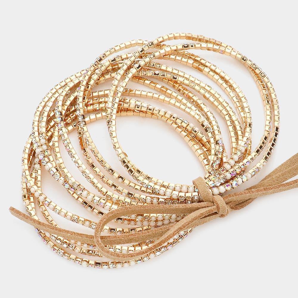 12PCS - Ribbon Colorful Rhinestone Layered Stretch Bracelets - Jewelry Store by Erik Rayo