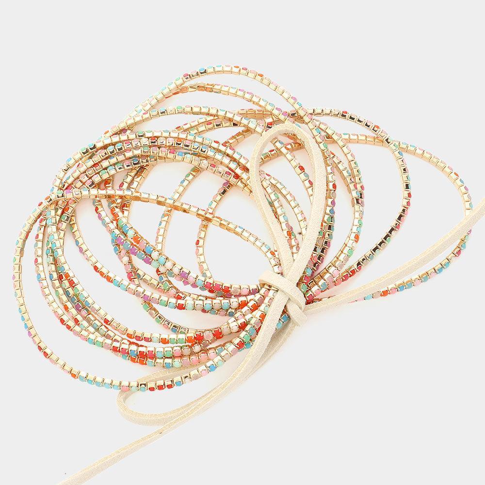 12PCS - Ribbon Colorful Rhinestone Layered Stretch Bracelets - Jewelry Store by Erik Rayo