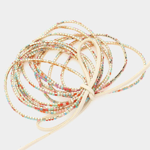 12PCS - Ribbon Colorful Rhinestone Layered Stretch Bracelets - Jewelry Store by Erik Rayo