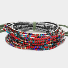 Load image into Gallery viewer, 12PCS - Ribbon Colorful Rhinestone Layered Stretch Bracelets
