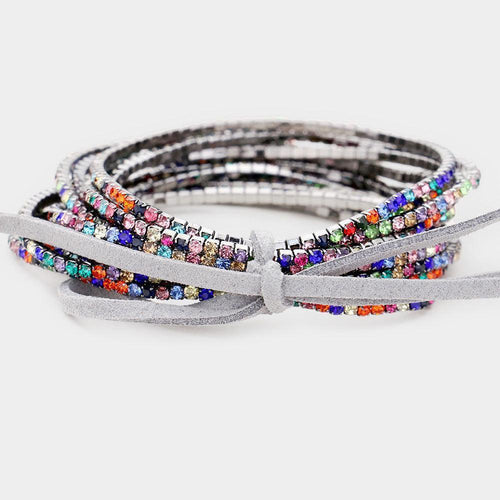 12PCS - Ribbon Colorful Rhinestone Layered Stretch Bracelets - Jewelry Store by Erik Rayo