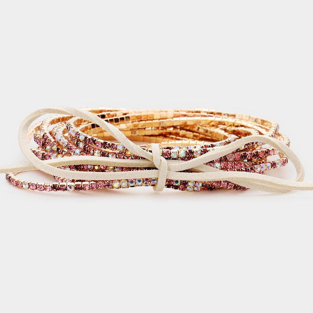 12PCS - Ribbon Colorful Rhinestone Layered Stretch Bracelets - Jewelry Store by Erik Rayo