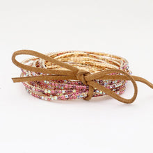 Load image into Gallery viewer, Pink 12PCS - Ribbon Colorful Rhinestone Layered Stretch Bracelets
