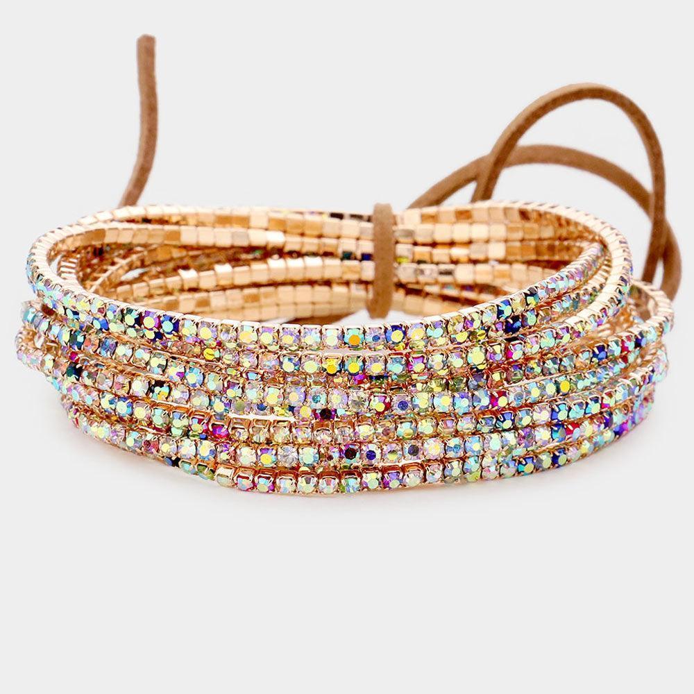 12PCS - Ribbon Colorful Rhinestone Layered Stretch Bracelets - Jewelry Store by Erik Rayo