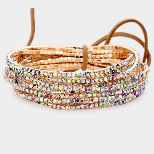 12PCS - Ribbon Colorful Rhinestone Layered Stretch Bracelets - Jewelry Store by Erik Rayo