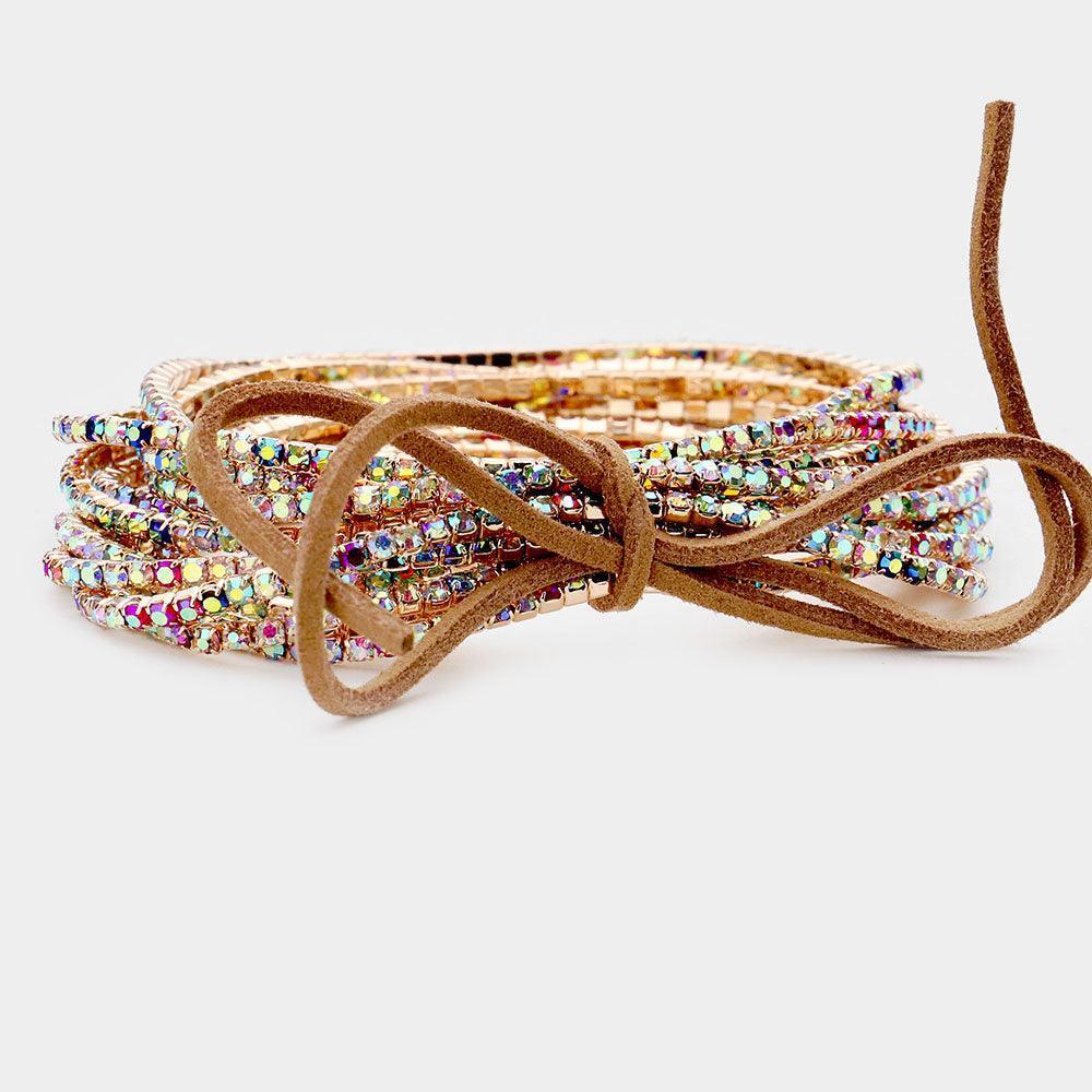 12PCS - Ribbon Colorful Rhinestone Layered Stretch Bracelets - Jewelry Store by Erik Rayo