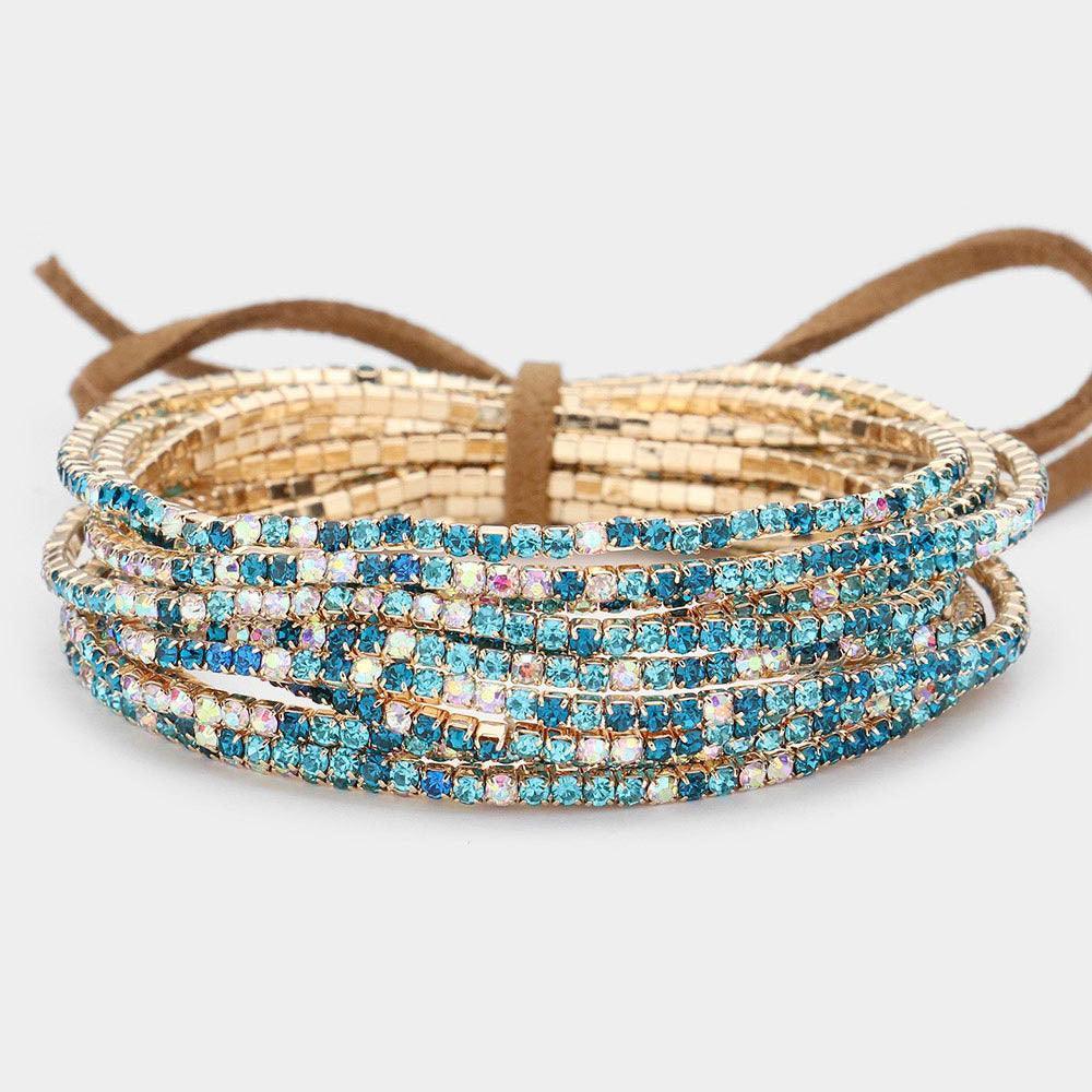12PCS - Ribbon Colorful Rhinestone Layered Stretch Bracelets - Jewelry Store by Erik Rayo
