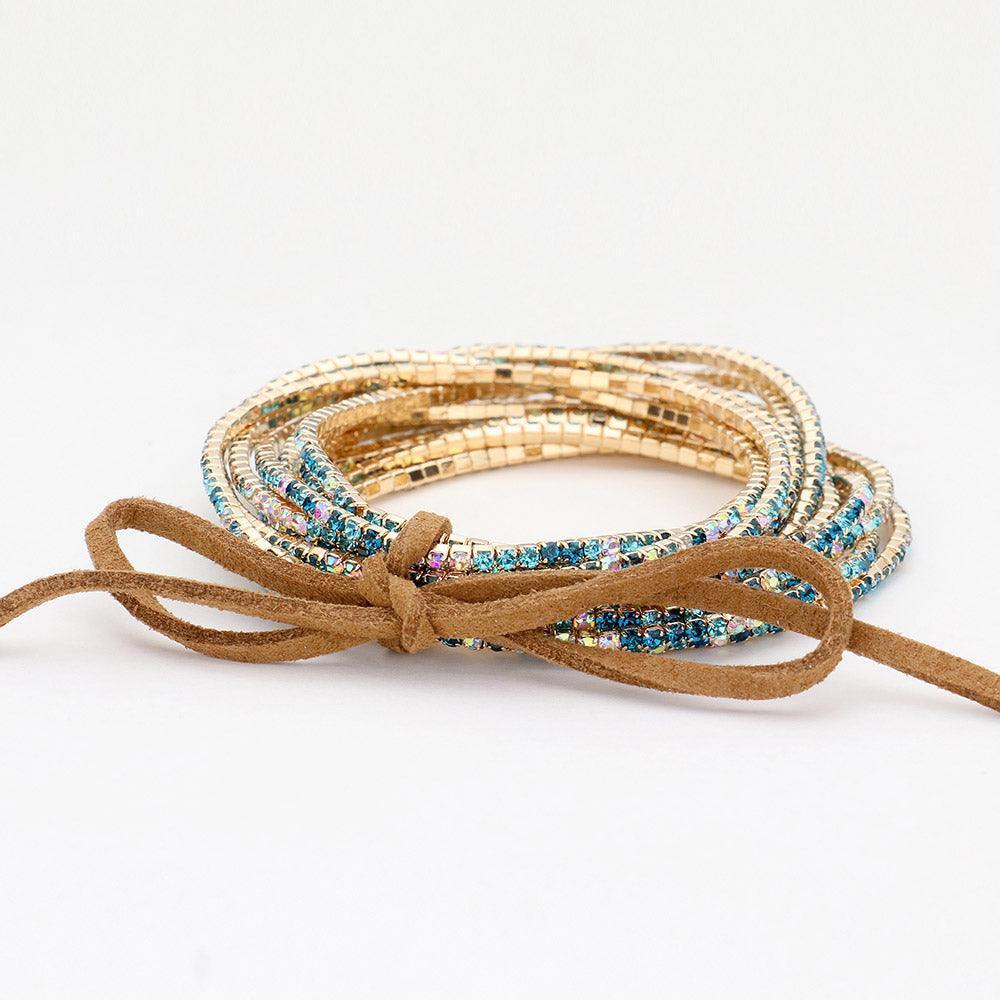 12PCS - Ribbon Colorful Rhinestone Layered Stretch Bracelets - Jewelry Store by Erik Rayo