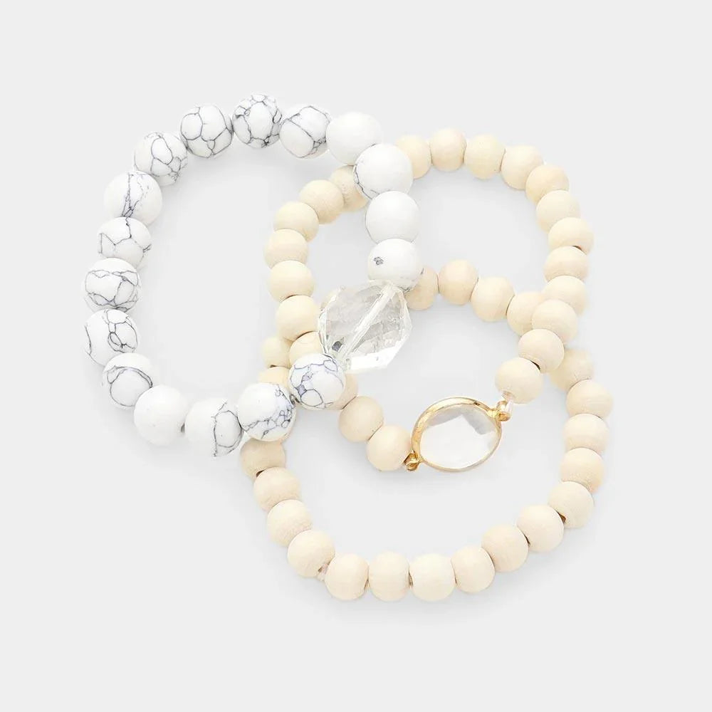3PCS Semi Precious Wood Beaded Layered Bracelets - Jewelry Store by Erik Rayo