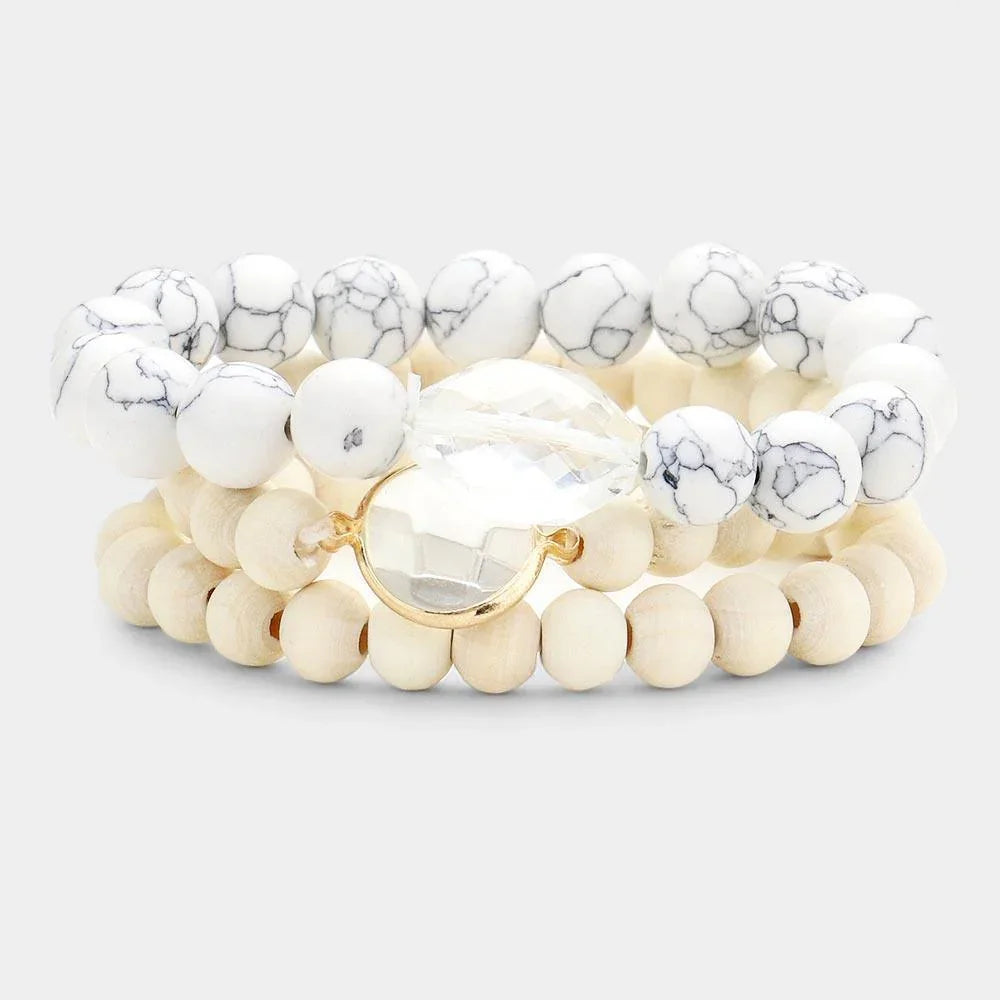 3PCS Semi Precious Wood Beaded Layered Bracelets - Jewelry Store by Erik Rayo