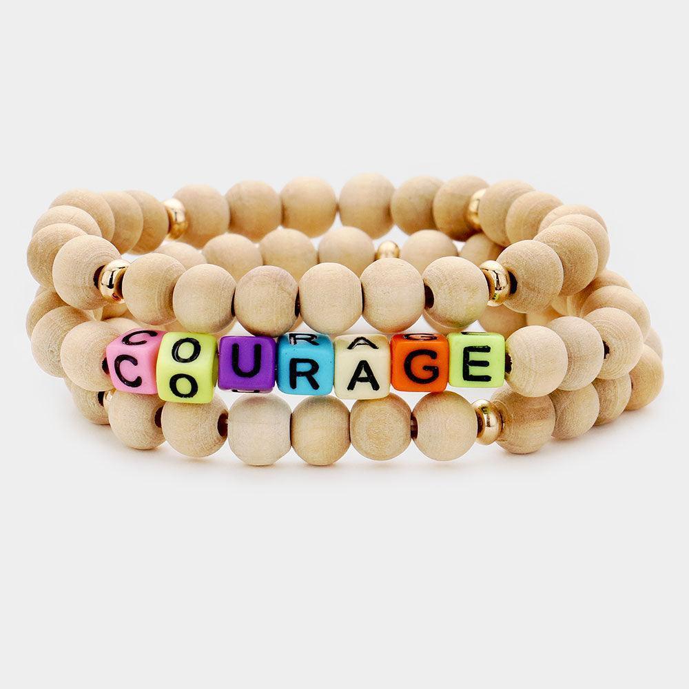 3PCS COURAGE Wood Ball Layered Stretch Bracelets - Jewelry Store by Erik Rayo