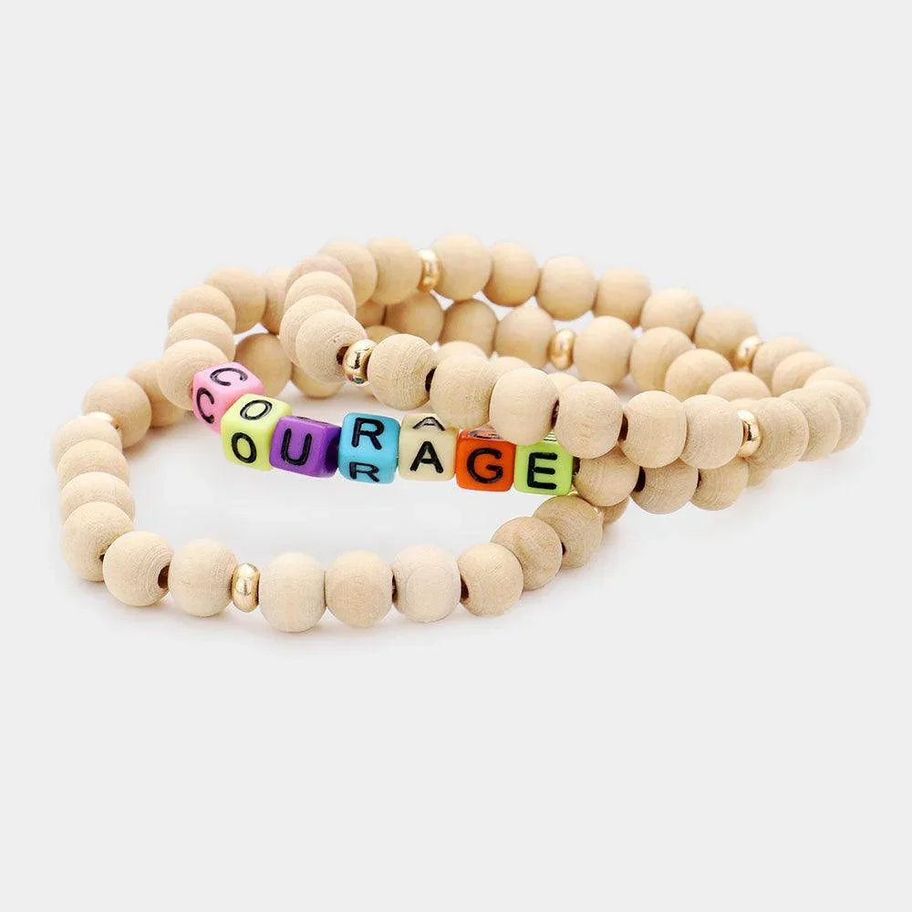 3PCS COURAGE Wood Ball Layered Stretch Bracelets - Jewelry Store by Erik Rayo