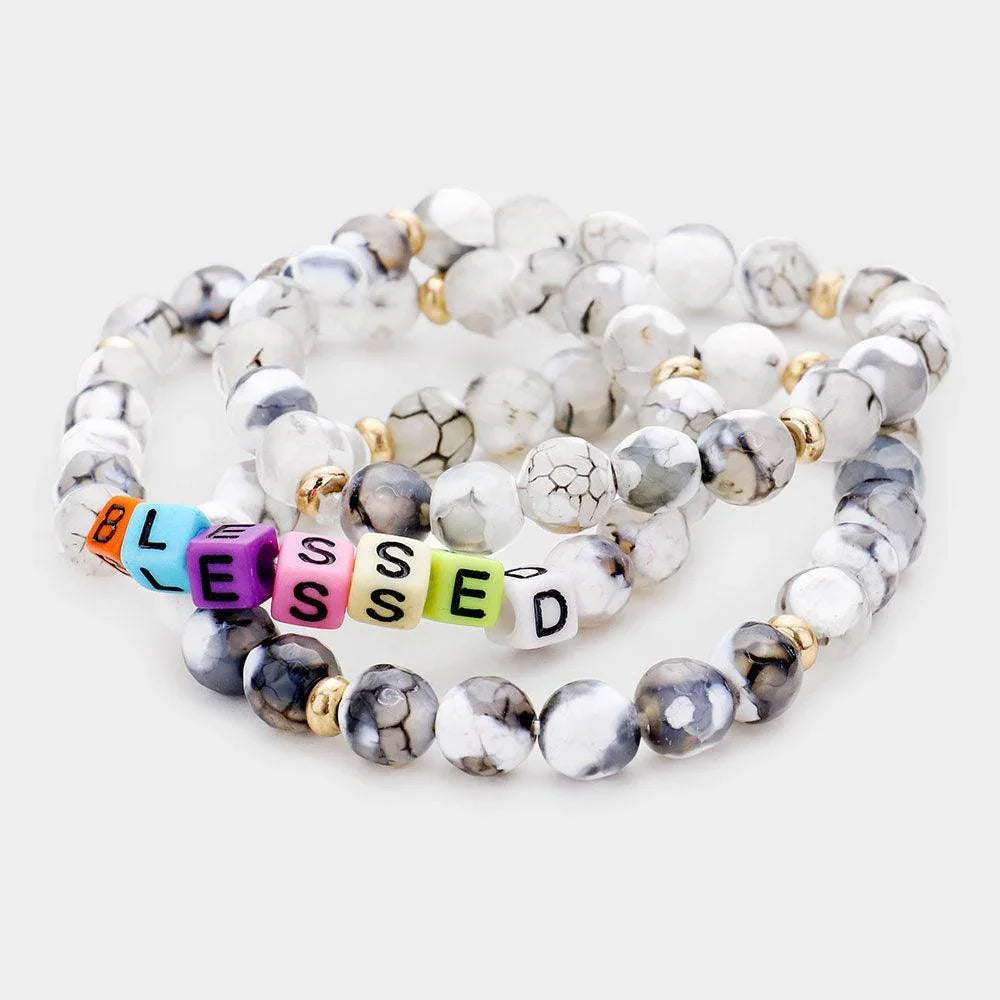 Gray 3PCS Semi Precious Layered Stretch Bracelets - Jewelry Store by Erik Rayo