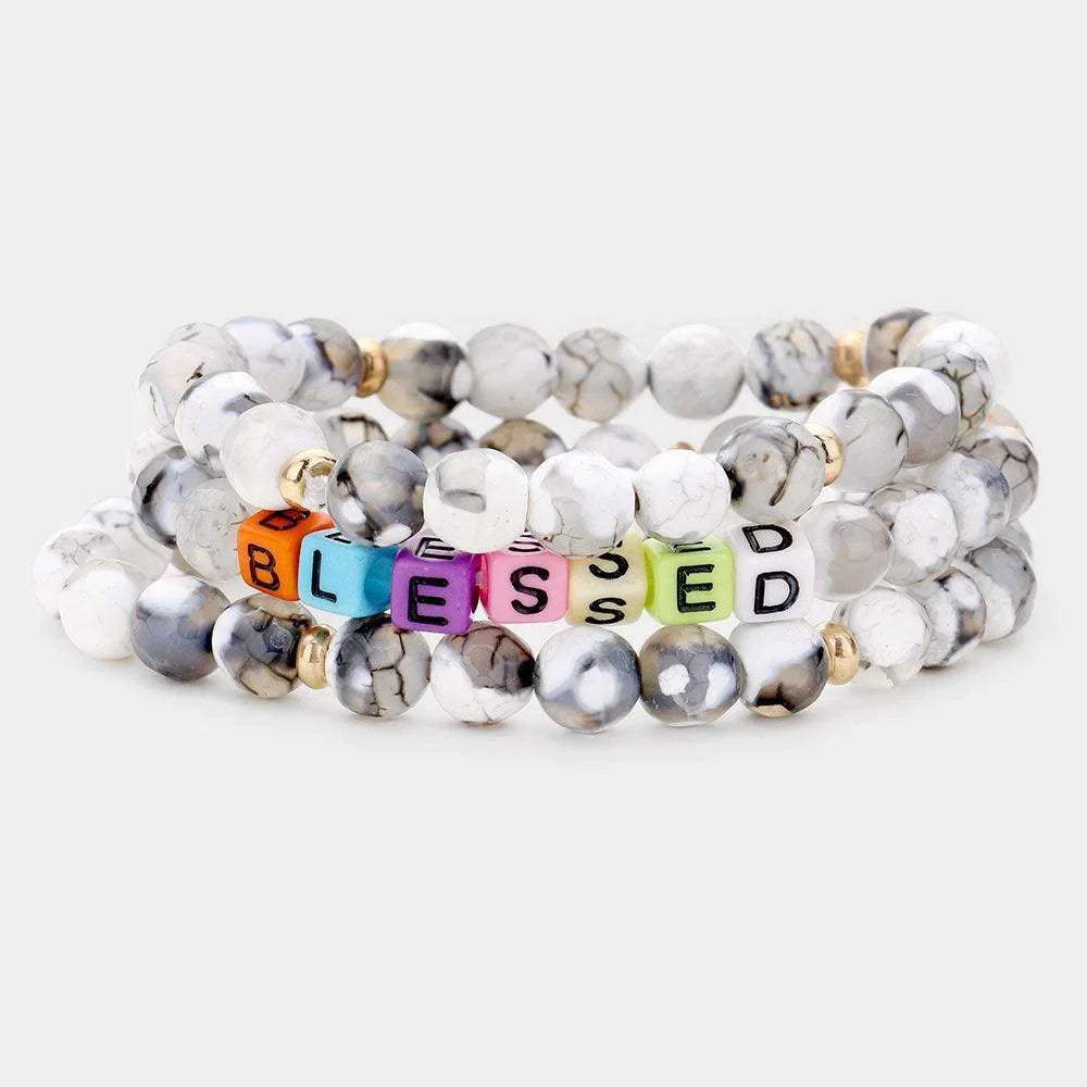 Gray 3PCS Semi Precious Layered Stretch Bracelets - Jewelry Store by Erik Rayo