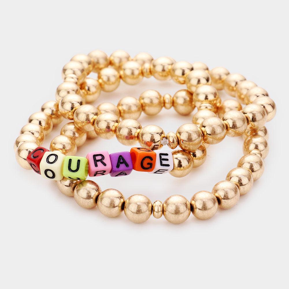 Gold 3PCS COURAGE Metal Ball Stretch Bracelets - Jewelry Store by Erik Rayo