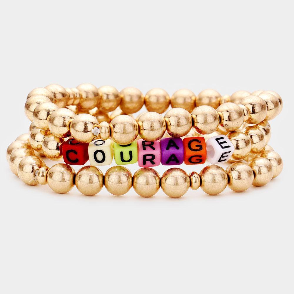 Gold 3PCS COURAGE Metal Ball Stretch Bracelets - Jewelry Store by Erik Rayo