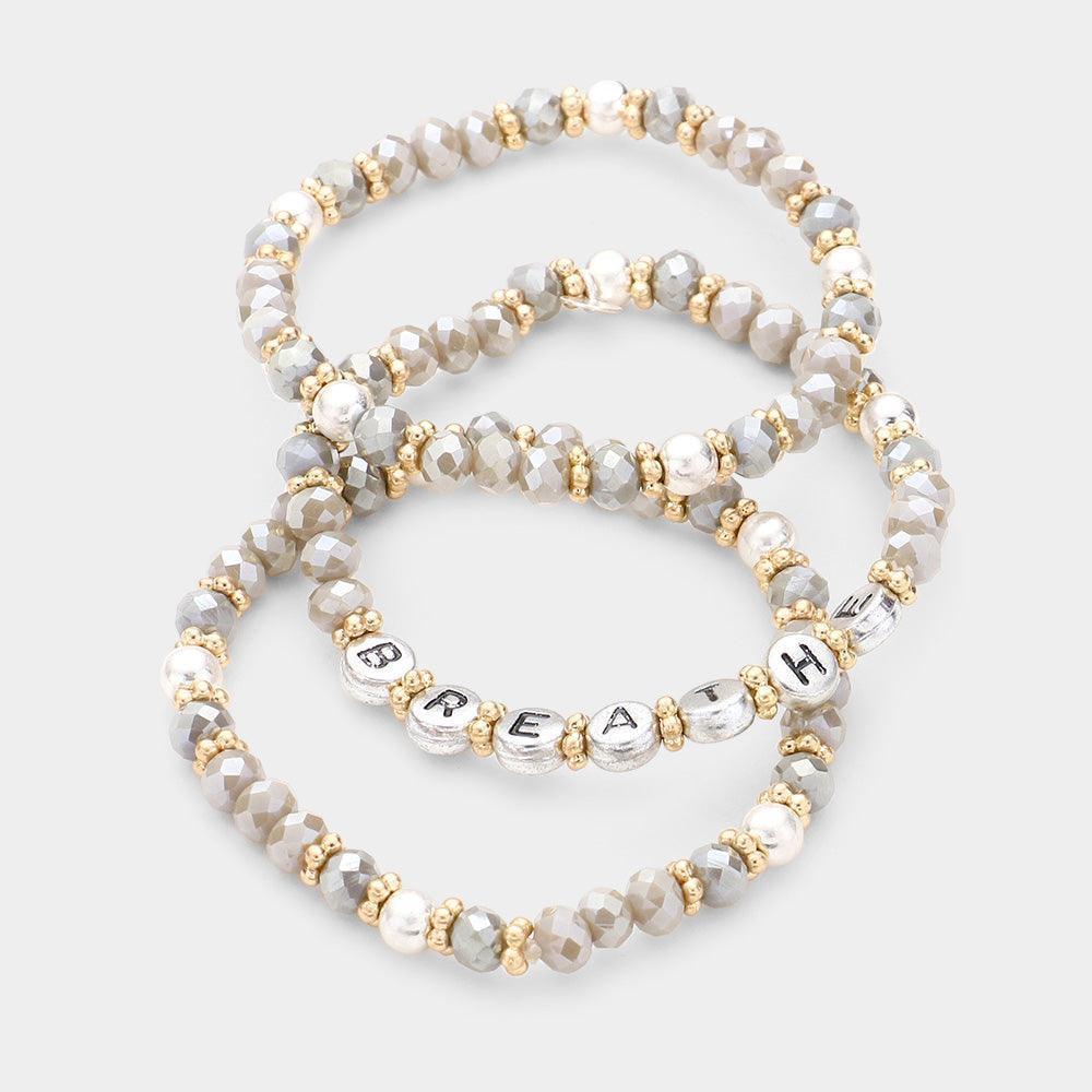 Gray 3PCS BREATHE Faceted Bead Layered Stretch Bracelets - Jewelry Store by Erik Rayo