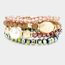 Load image into Gallery viewer, Brown 4PCS  Pearl Accented Faceted Beaded Stretch Bracelets
