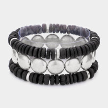 Load image into Gallery viewer, Silver 3PCS  Worn Disc Metal Beaded Accented Multi Layered Bracelets
