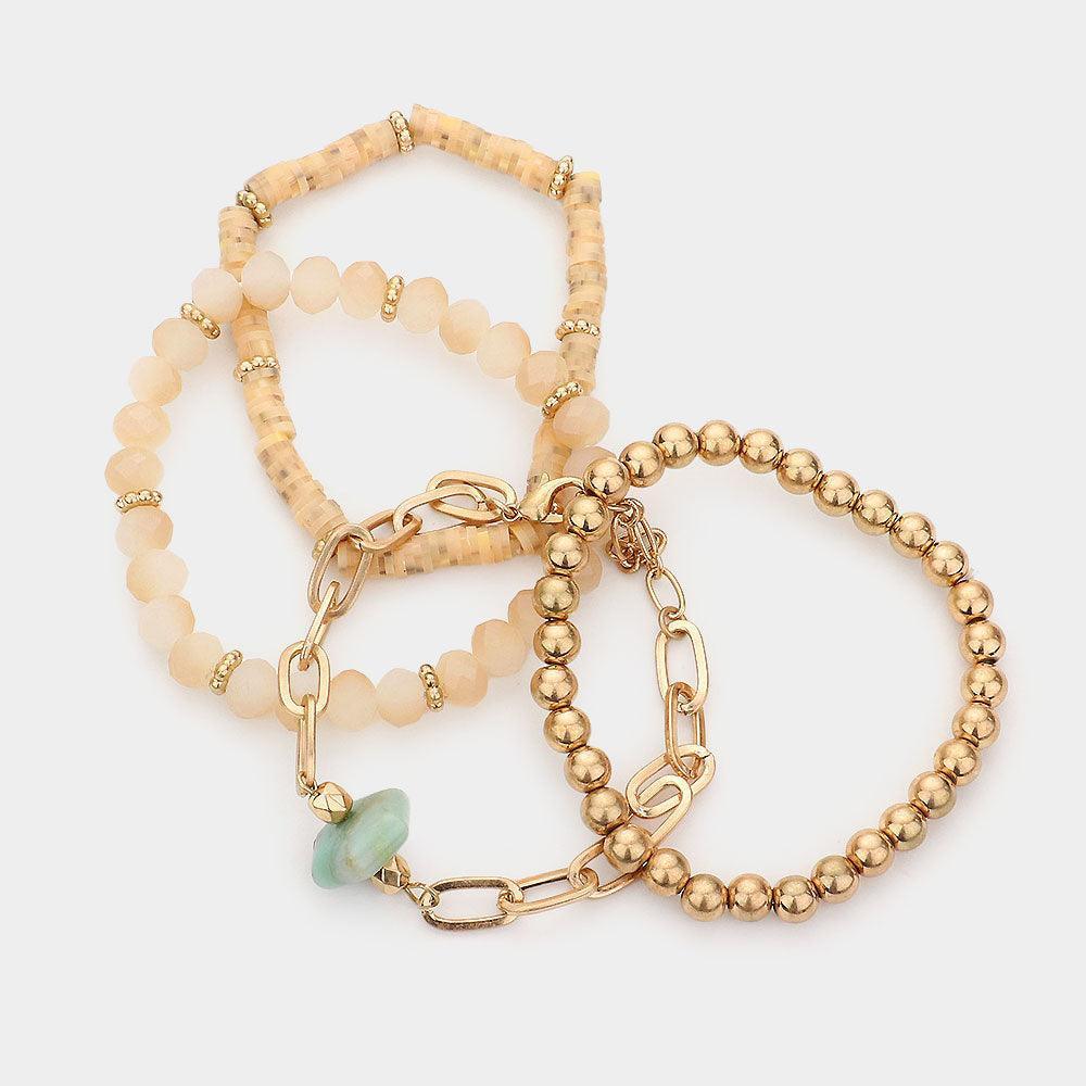 4PCS - Natural Stone Accented Chain Bracelet Multi Beaded Stretch Bracelets Set - Jewelry Store by Erik Rayo