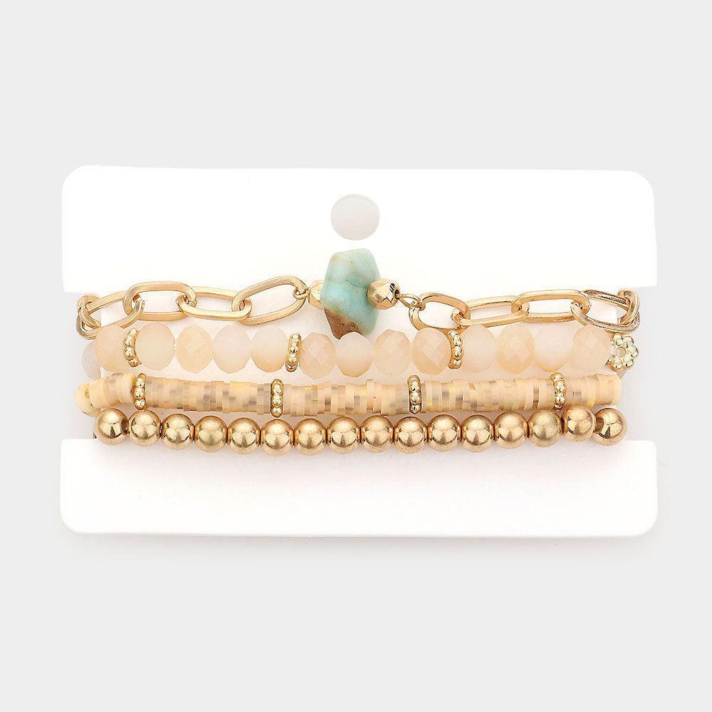 4PCS - Natural Stone Accented Chain Bracelet Multi Beaded Stretch Bracelets Set - Jewelry Store by Erik Rayo