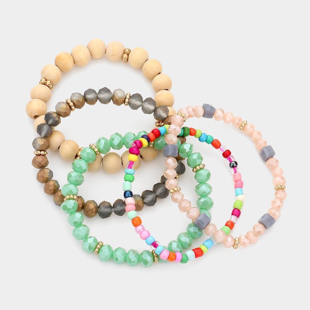 5PCS - Wood Multi Beads Multi Layered Bracelets - Jewelry Store by Erik Rayo