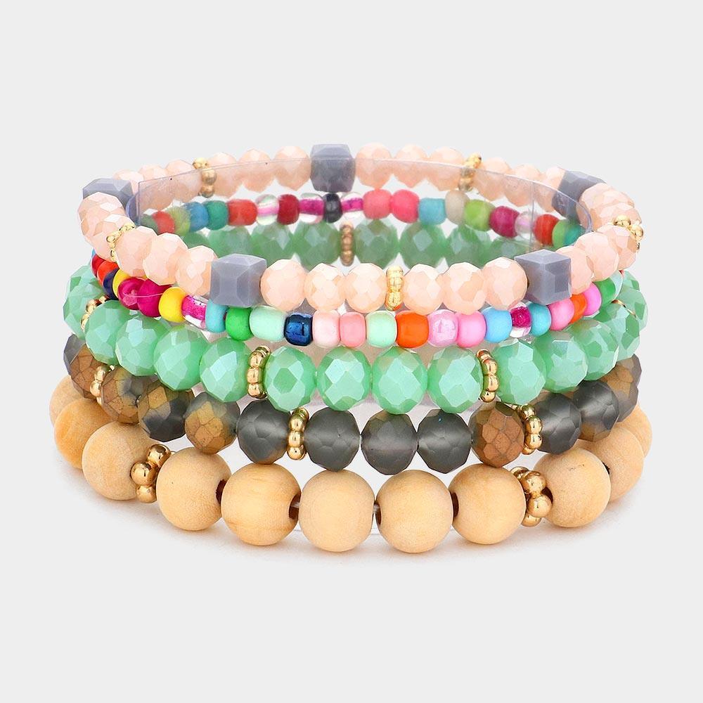 5PCS - Wood Multi Beads Multi Layered Bracelets - Jewelry Store by Erik Rayo