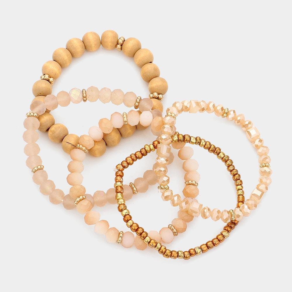 5PCS - Wood Multi Beads Multi Layered Bracelets - Jewelry Store by Erik Rayo
