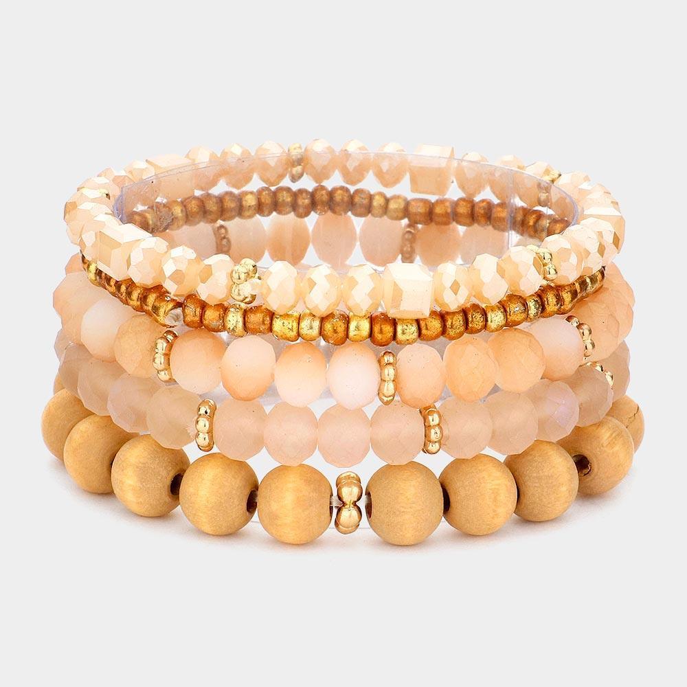 5PCS - Wood Multi Beads Multi Layered Bracelets - Jewelry Store by Erik Rayo